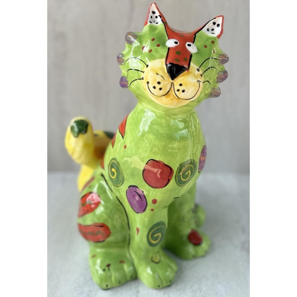 Vtg Kitschy Ganz Bella Casa By Dottie Dracos 12" Colorful Ceramic Kitty Cat 7614